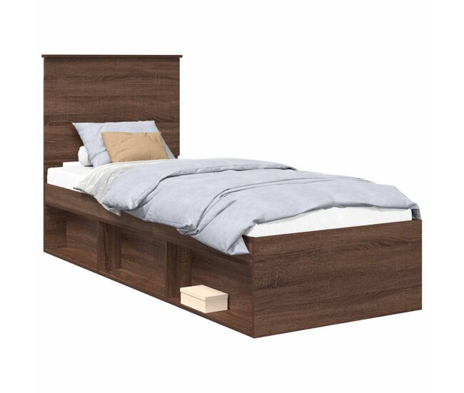 Estrutura de cama de solteiro moderno com cabeceira - carvalho marrom 75 x 190 cm