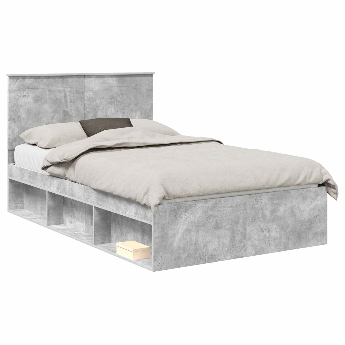 Estrutura da cama de casal simple com cabeceira cinza concreto 135 x 190 cm