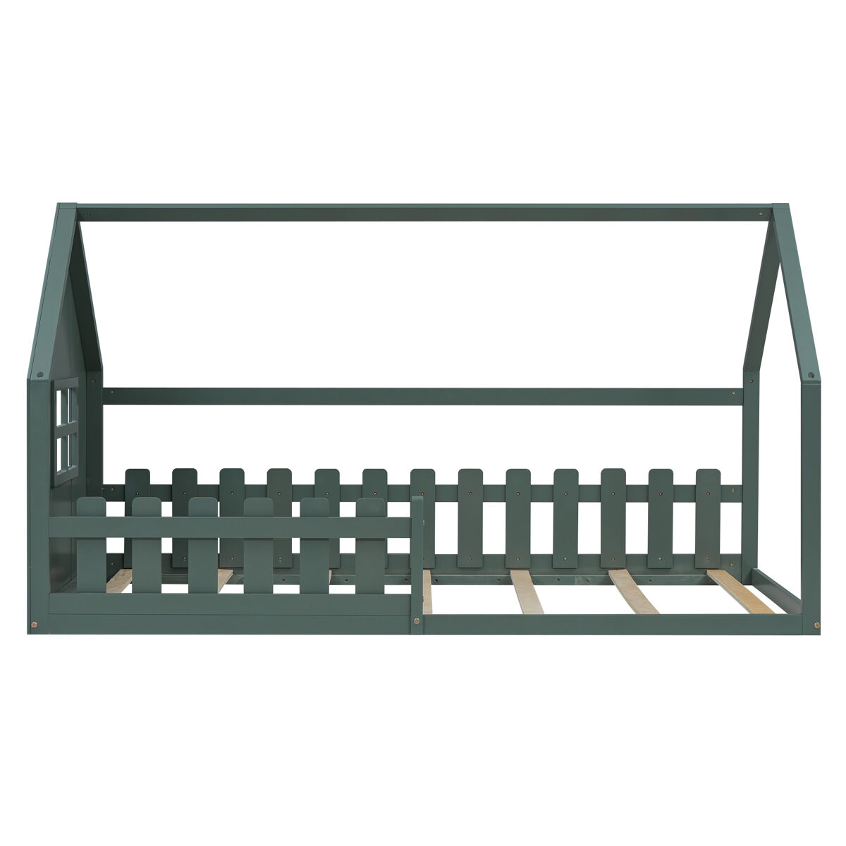 Cabina-cama para crianças 90x200 cm - em forma de casinha - em madeira de pinho e mdf - verde