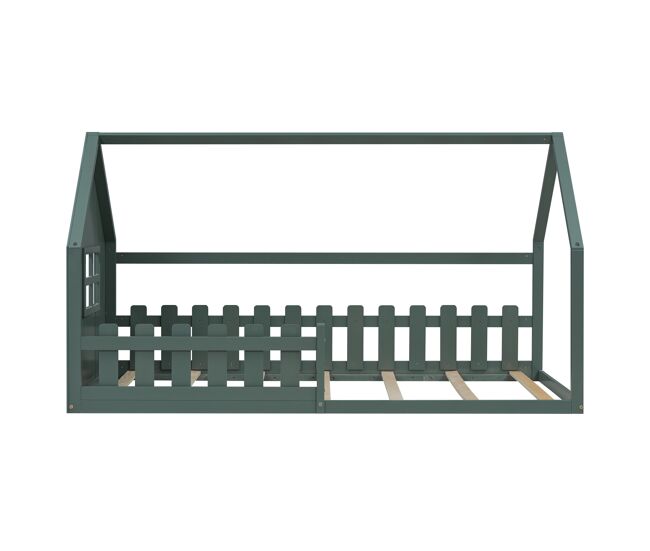 Cabina-cama para crianças 90x200 cm - em forma de casinha - em madeira de pinho e mdf - verde
