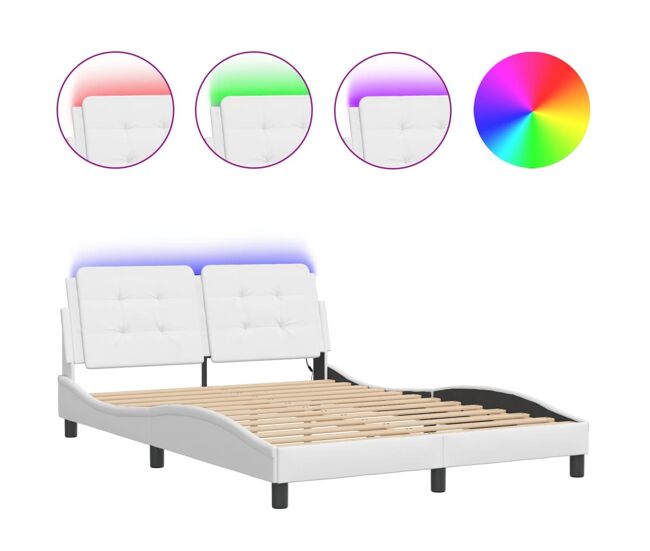 Estrutura de cama de casal moderno com led sem colchão zadar 140x200 cm branco