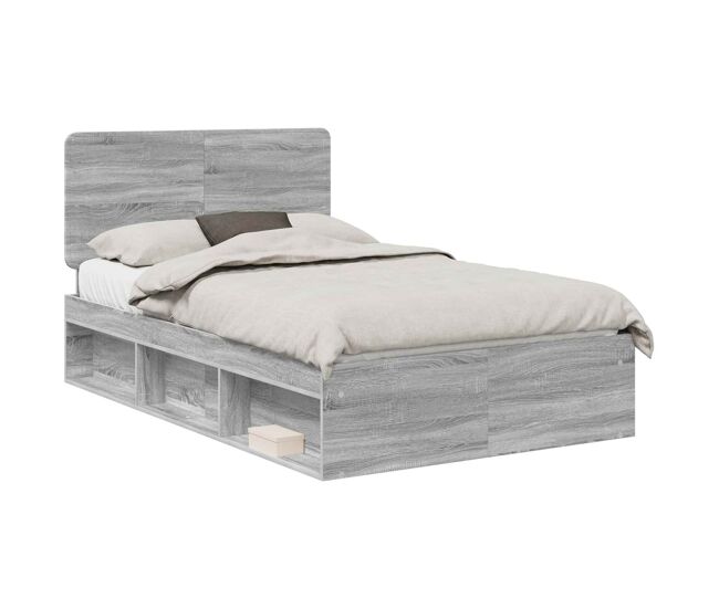 Estrutura da cama de casal simple com cabeceira cinza sonoma 135 x 190 cm