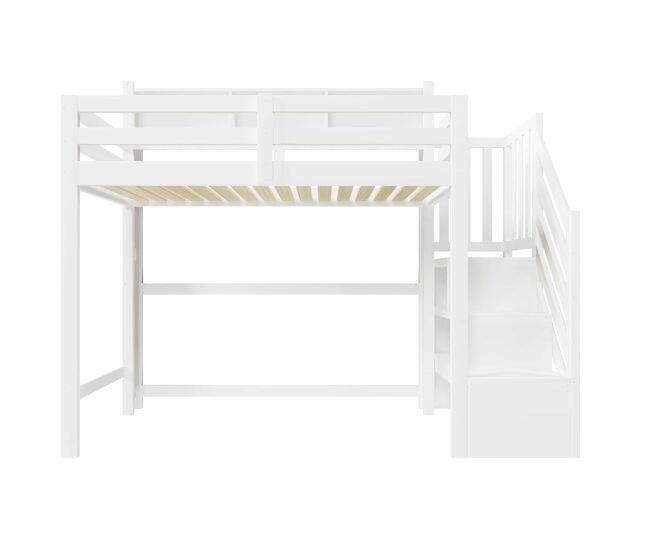 Beliche 90x200 cm - com luzes led, grande espaço de armazenamento, escada com prateleiras, sem colchão - branco