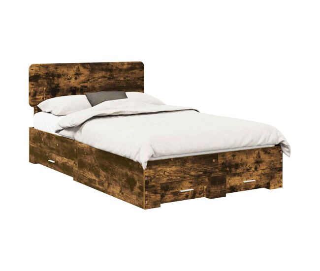 Estrutura de cama de casal com cabeceira - carvalho defumado 135 x 190 cm