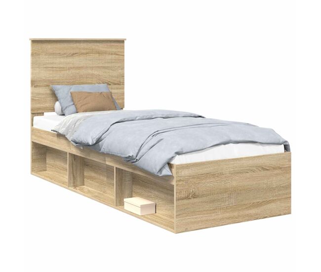 Estrutura de cama de solteiro moderno com cabeceira - carvalho sonoma 75 x 190 cm