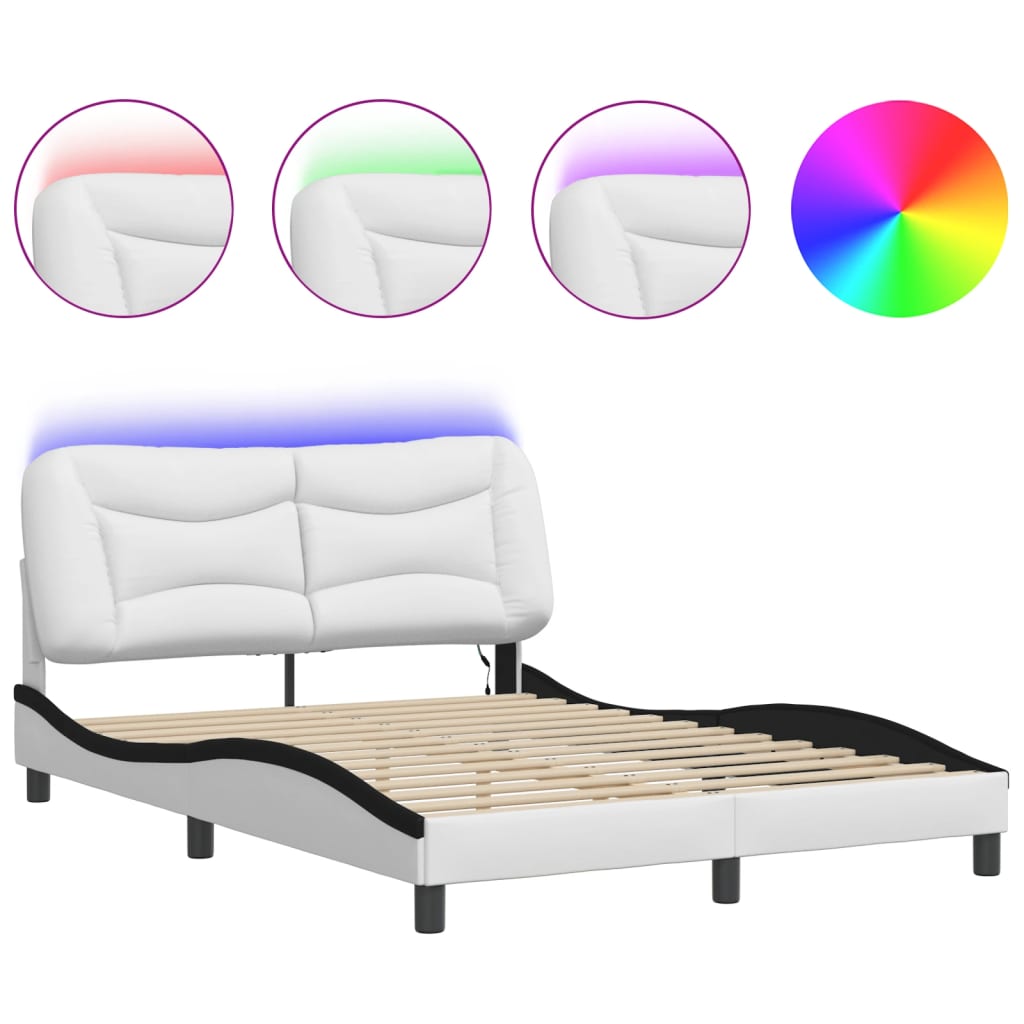 Estrutura de cama de casal moderno com led - 140x200cm branco/preto