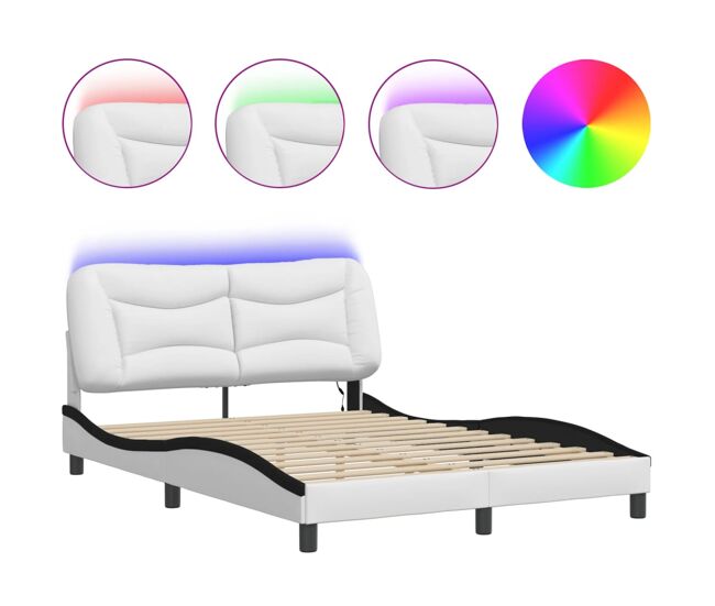 Estrutura de cama de casal moderno com led - 140x200cm branco/preto