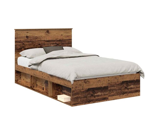 Estrutura de cama de casal com cabeceira - madeira antiga 135 x 190 cm