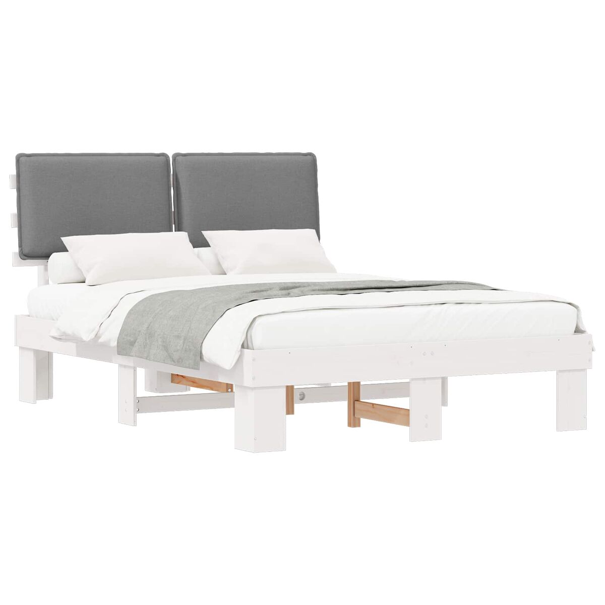 Estrutura de cama de casal moderno com cabeceira estofada cinzento-claro