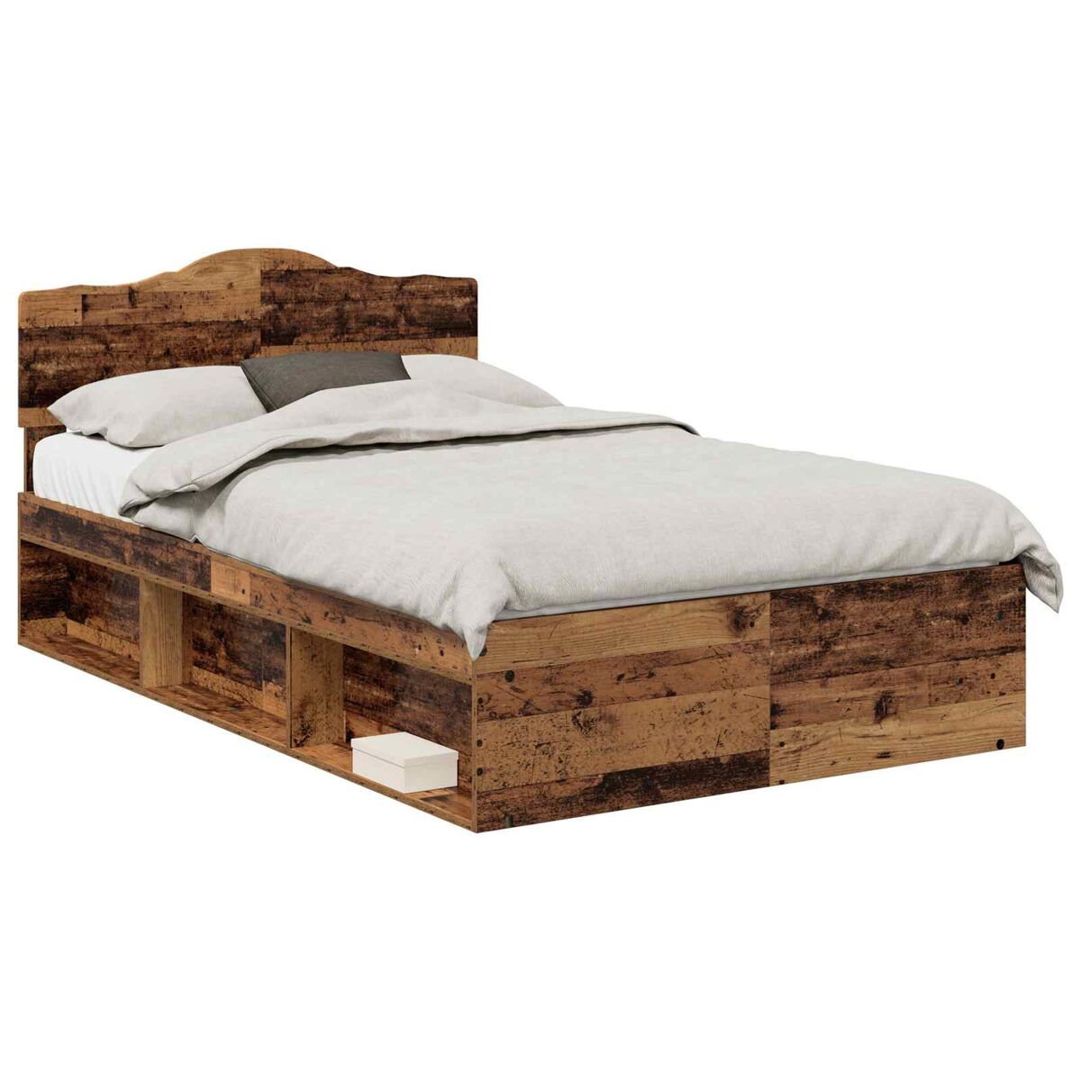 Estrutura de cama de casal com cabeceira - madeira antiga 135 x 190 cm