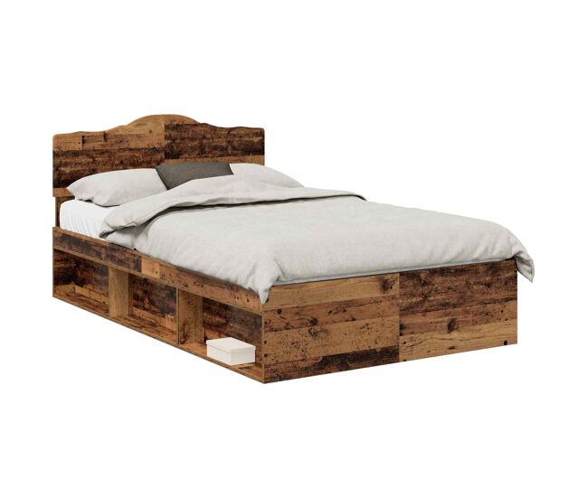 Estrutura de cama de casal com cabeceira - madeira antiga 135 x 190 cm