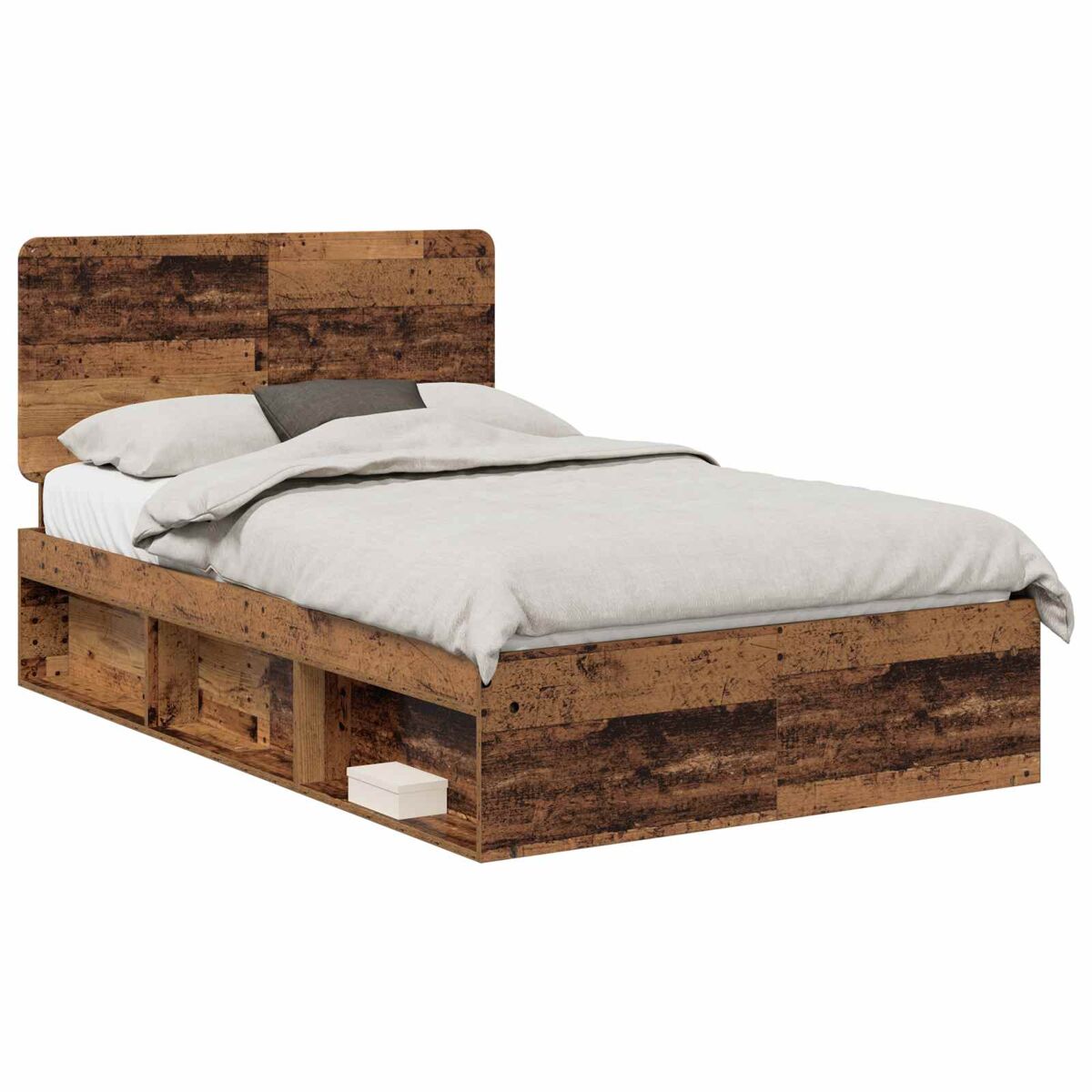 Estrutura de cama de casal com cabeceira - madeira antiga 135 x 190 cm