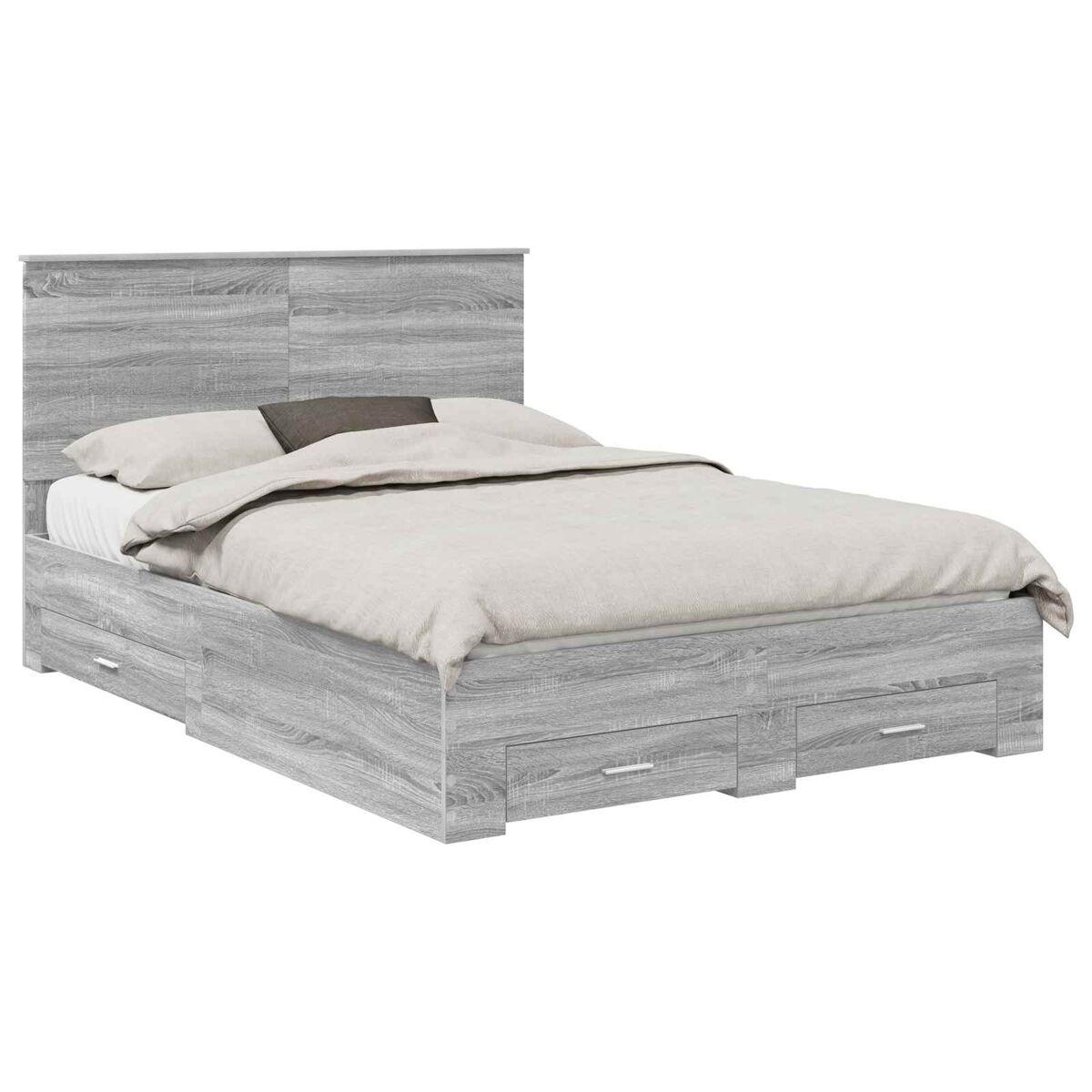 Estrutura de cama de casal moderno - cinza sonoma 140 x 190 cm madeira processada