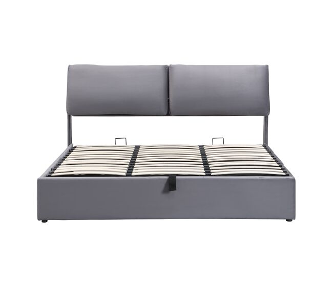Cama estofada 160x200 - hidráulica com 3 gavetas e arrumação - cinzenta