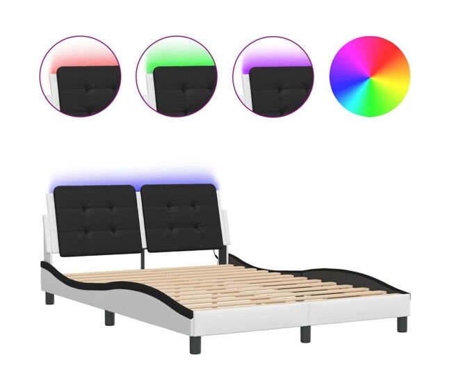 Estrutura de cama de casal moderno com led sem colchão zadar 140x200cm branco/preto