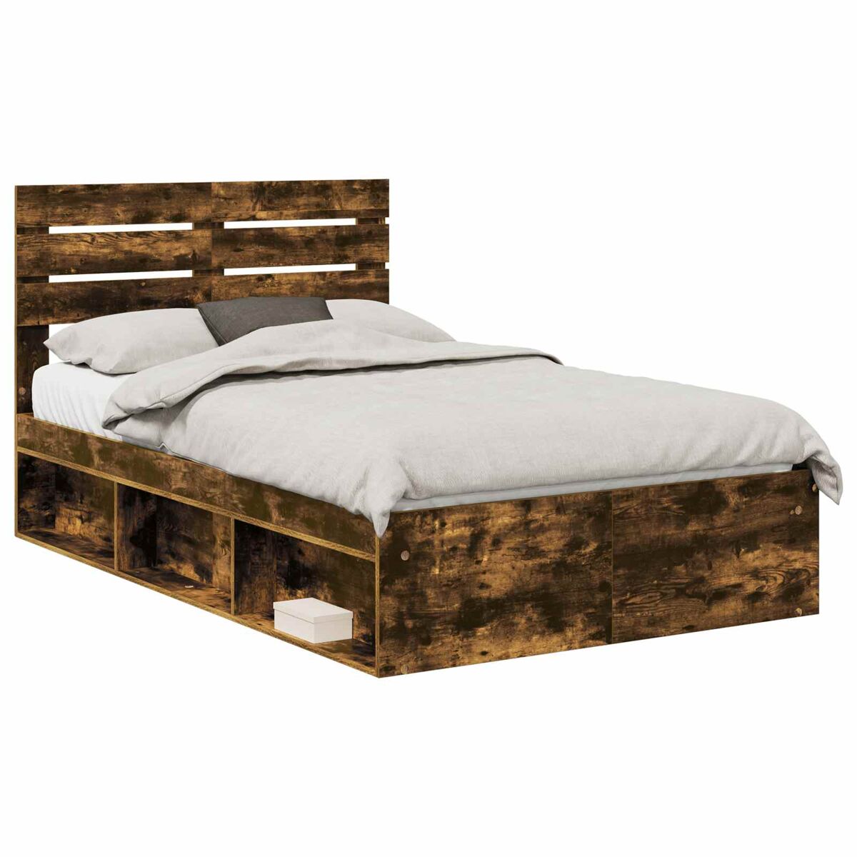 Estrutura de cama de casal com cabeceira - carvalho defumado 135 x 190 cm