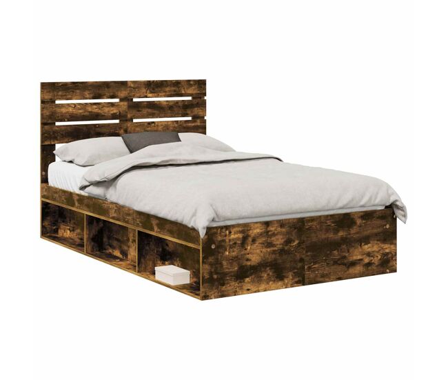 Estrutura de cama de casal com cabeceira - carvalho defumado 135 x 190 cm