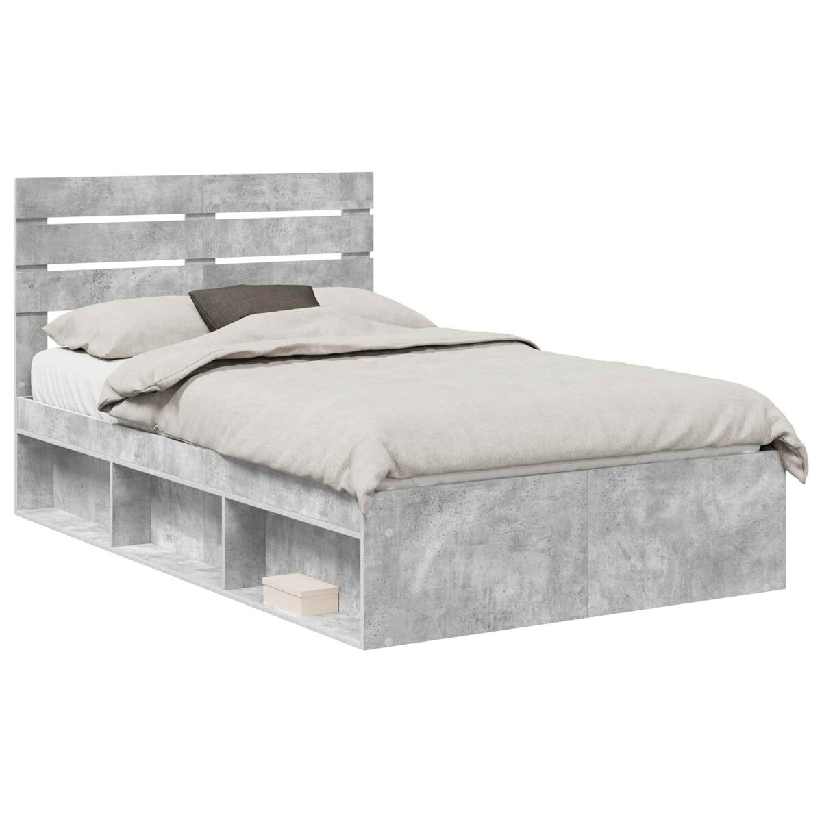 Estrutura da cama de casal simple com cabeceira cinza concreto 135 x 190 cm