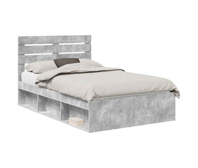 Estrutura da cama de casal simple com cabeceira cinza concreto 135 x 190 cm