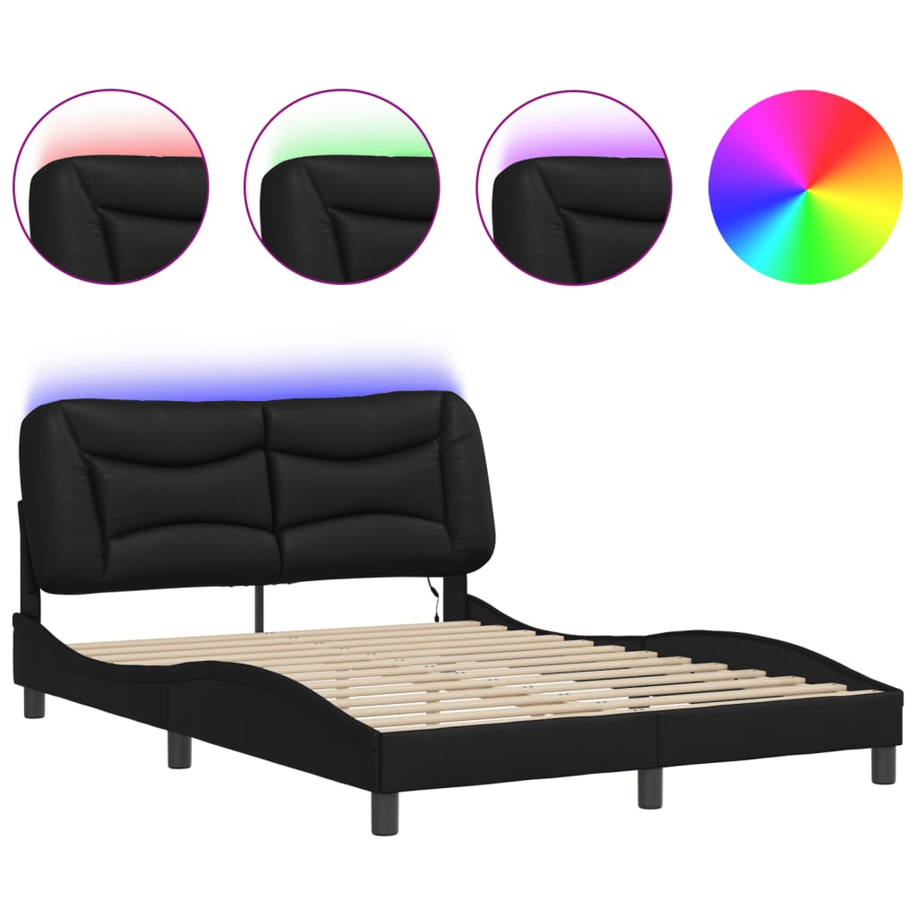 Estrutura de cama de casal moderno com led - 140x200cm preto