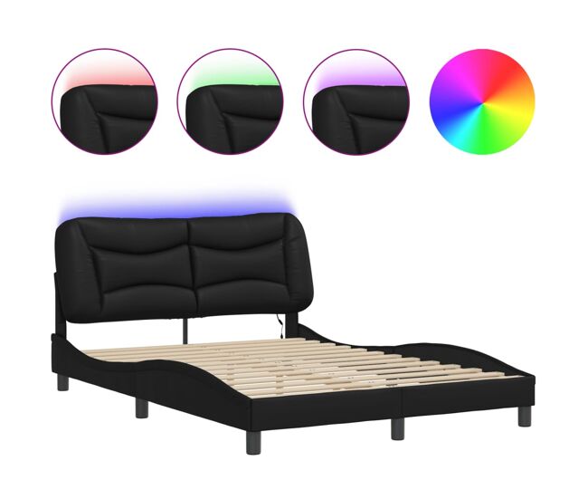 Estrutura de cama de casal moderno com led - 140x200cm preto