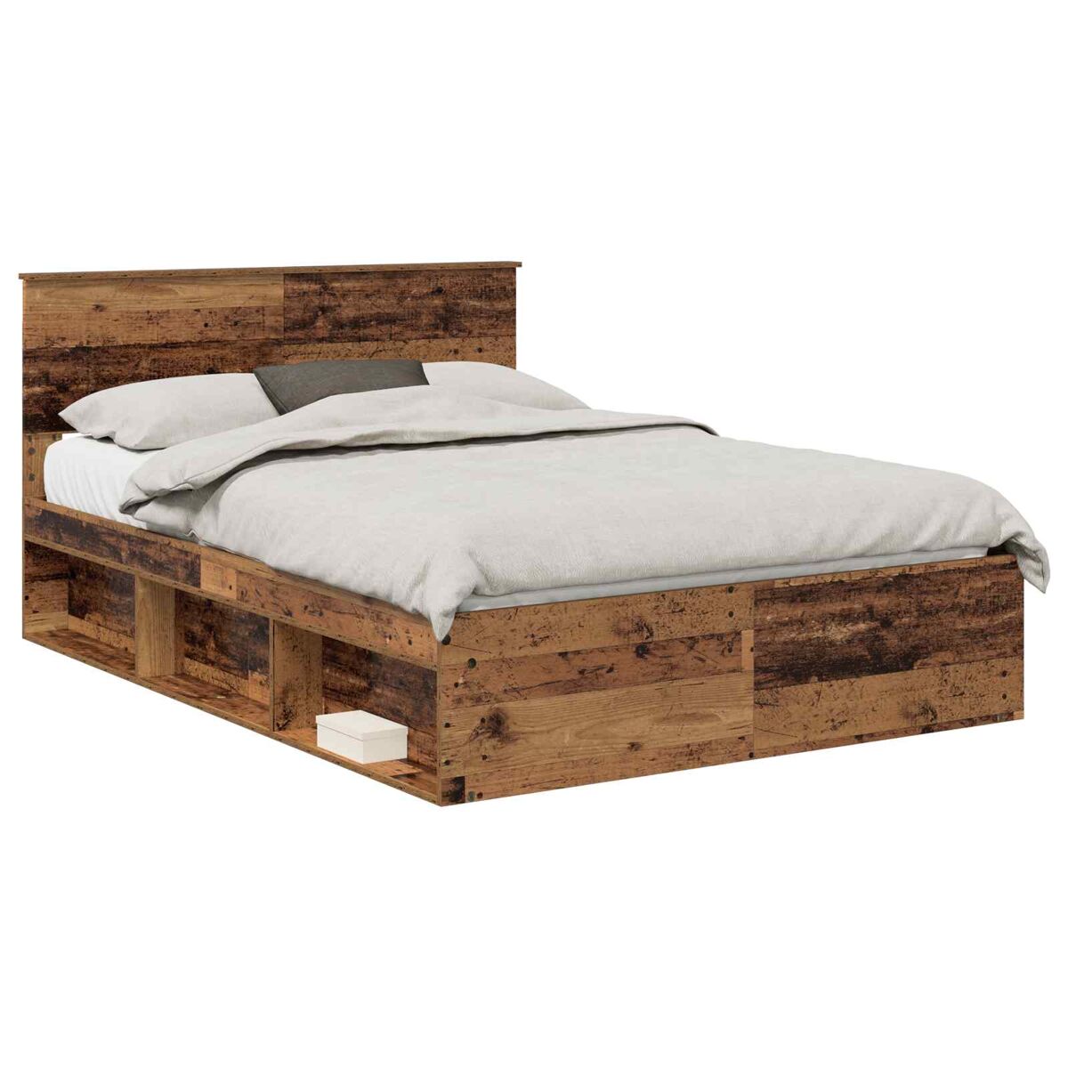 Estrutura de cama de casal com cabeceira - madeira antiga 135 x 190 cm