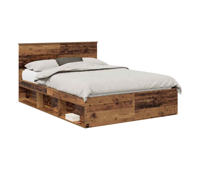 Estrutura de cama de casal com cabeceira - madeira antiga 135 x 190 cm