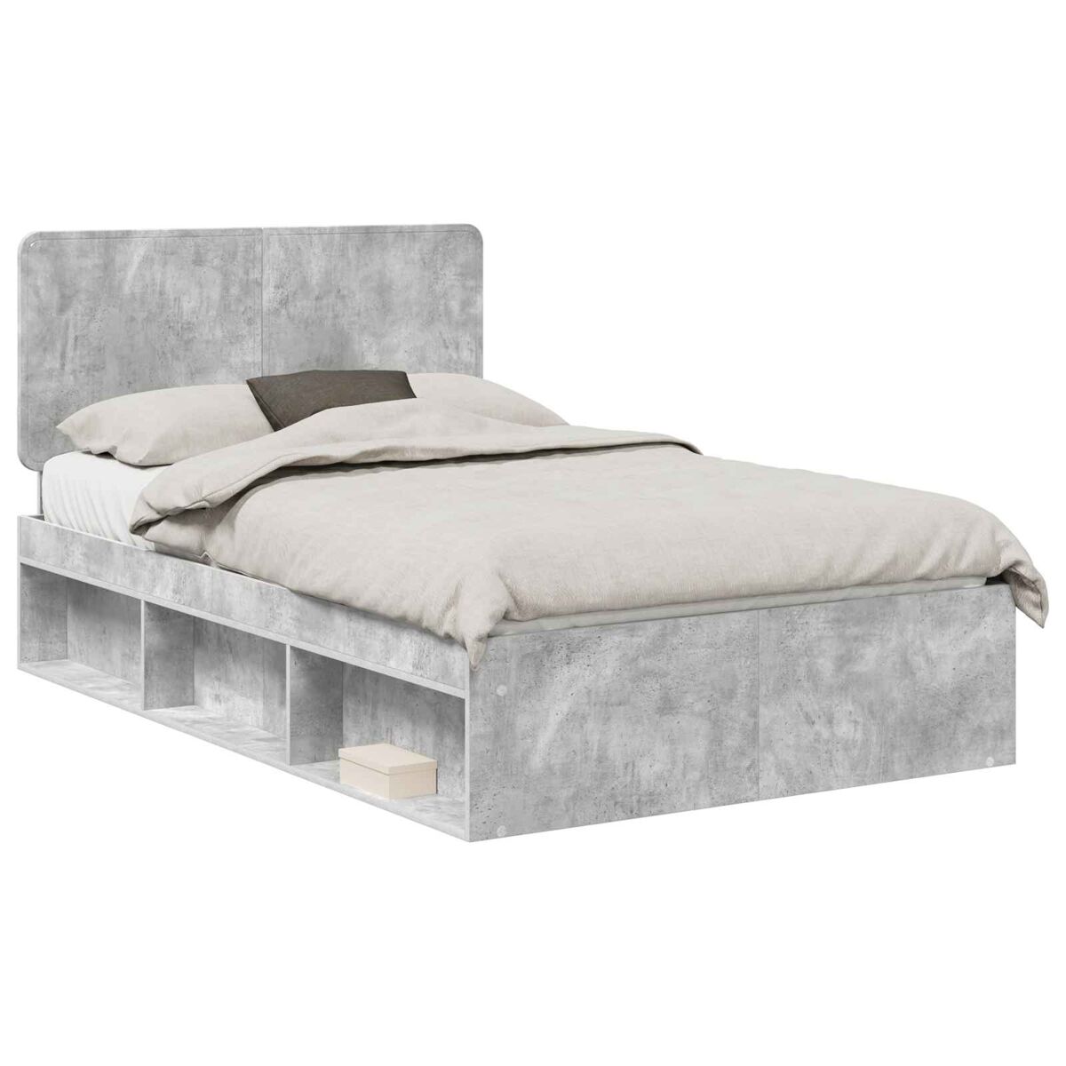Estrutura da cama de casal simple com cabeceira cinza concreto 135 x 190 cm