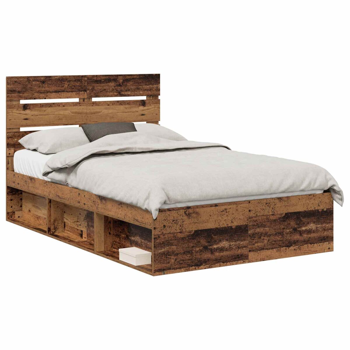 Estrutura de cama de casal com cabeceira - madeira antiga 135 x 190 cm