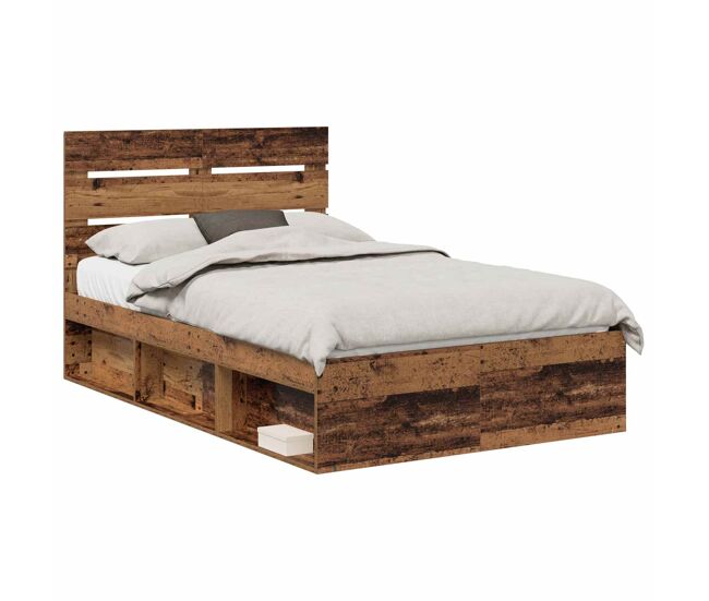 Estrutura de cama de casal com cabeceira - madeira antiga 135 x 190 cm