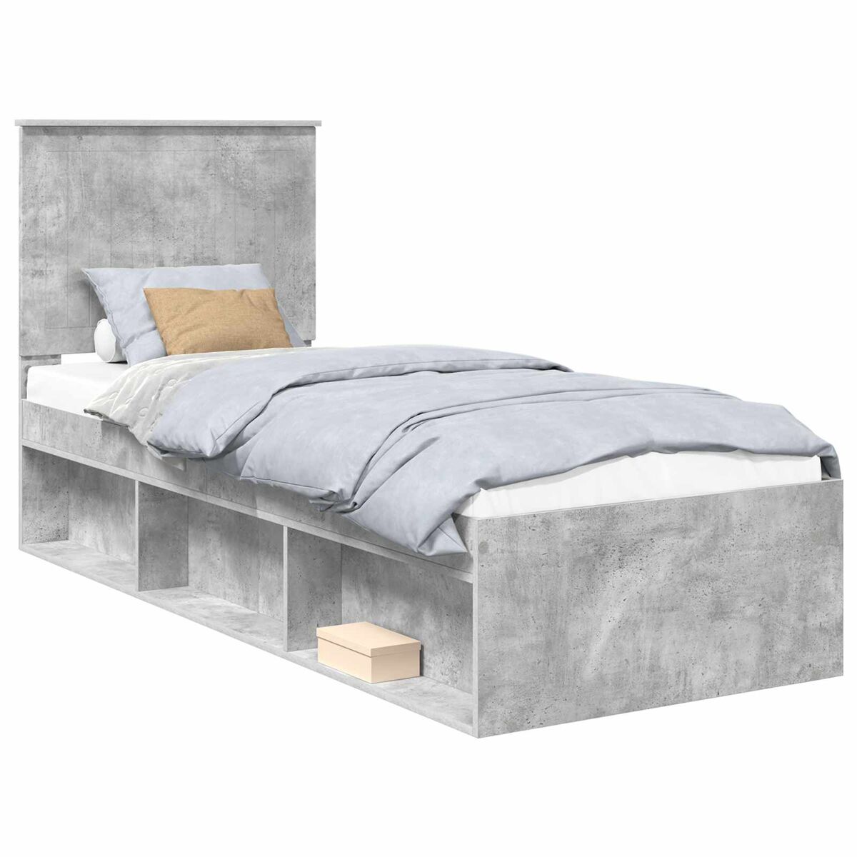 Estrutura de cama de solteiro para adultos com cabeceira cinza concreto 75 x 190 cm