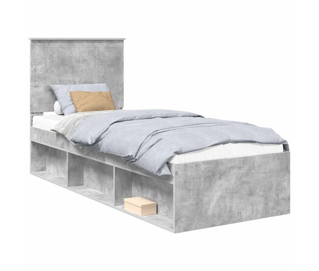 Estrutura de cama de solteiro para adultos com cabeceira cinza concreto 75 x 190 cm