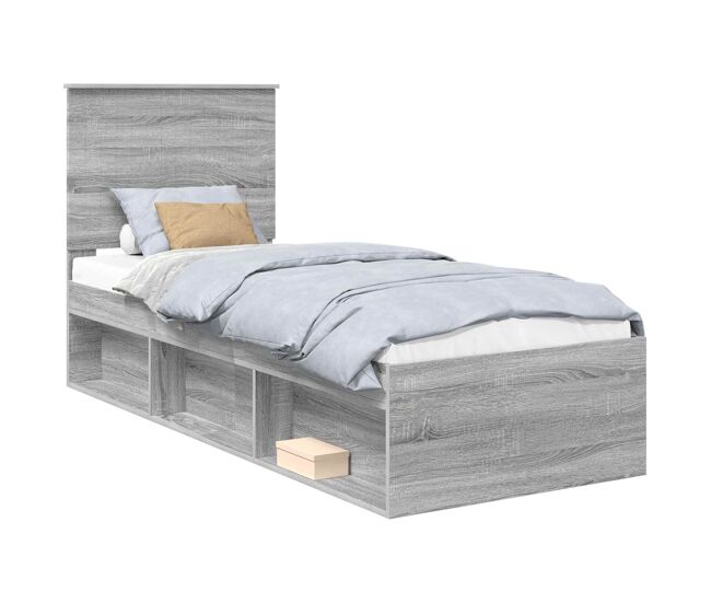 Estrutura de cama de solteiro com cabeceira - cinza sonoma 75 x 190 cm
