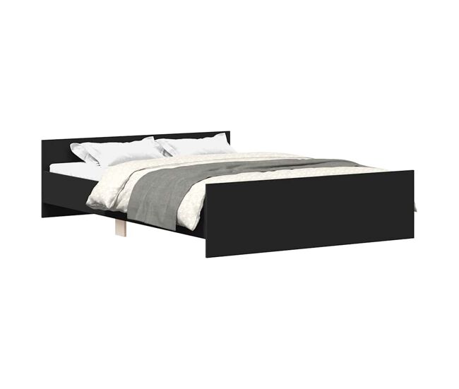Estrutura de cama de casal para adultos com cabeceira e pés 135x190 cm preto