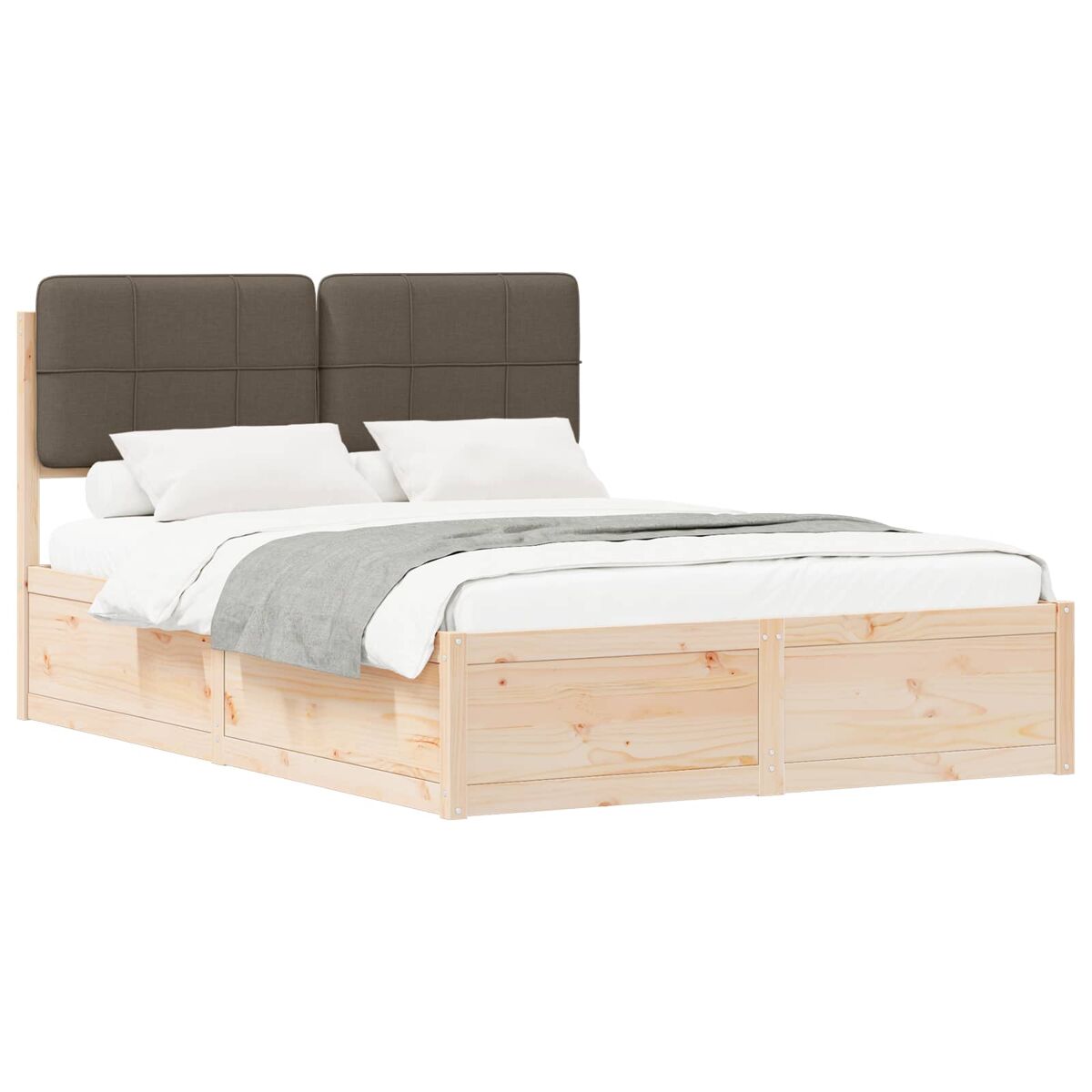 Estrutura de cama de casal moderno com cabeceira estofada cinzento-acastanhado