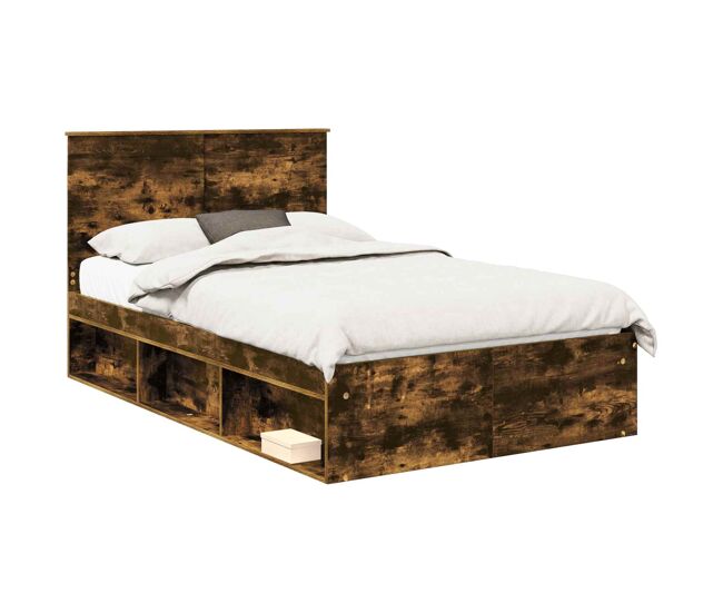 Estrutura de cama de casal com cabeceira - carvalho defumado 135 x 190 cm