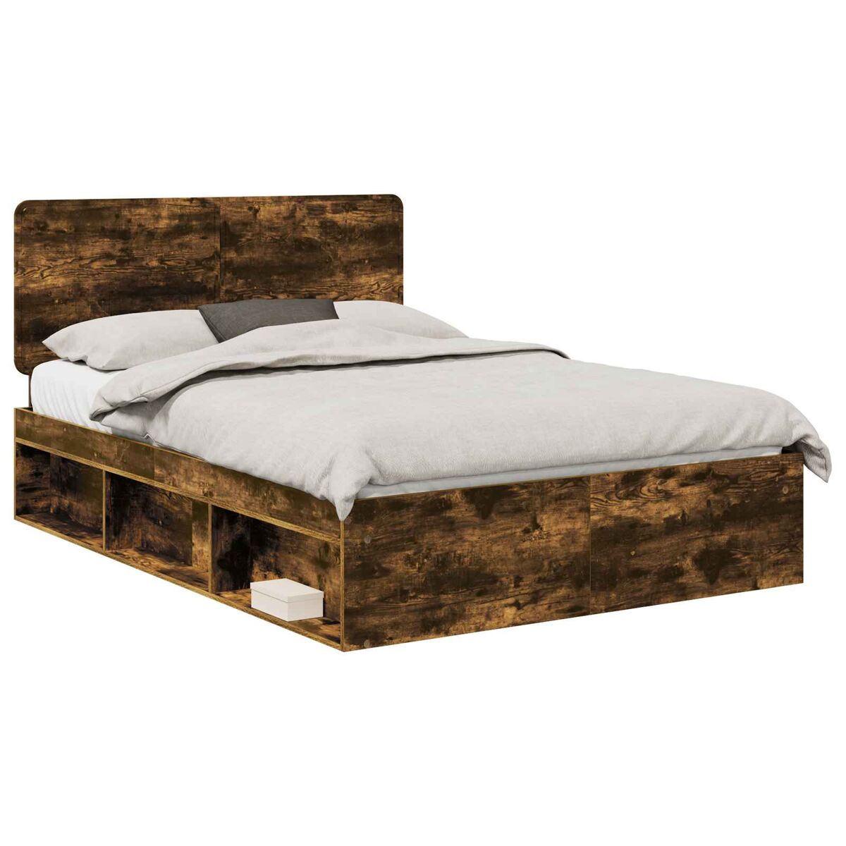 Estrutura de cama de casal com cabeceira - carvalho defumado 140 x 190 cm