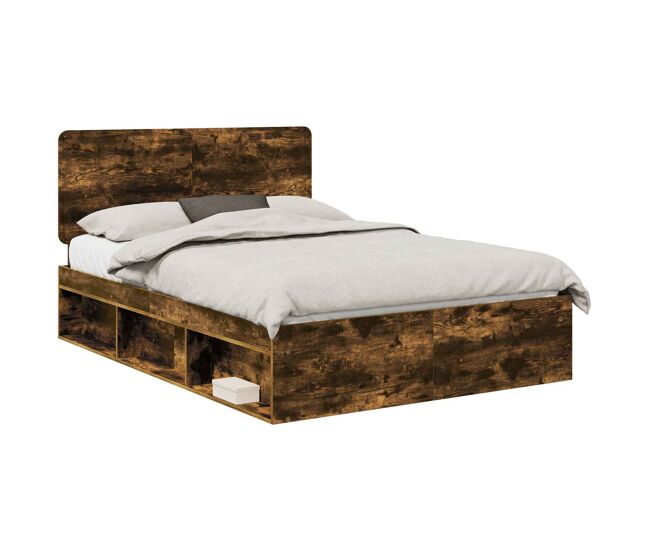 Estrutura de cama de casal com cabeceira - carvalho defumado 140 x 190 cm