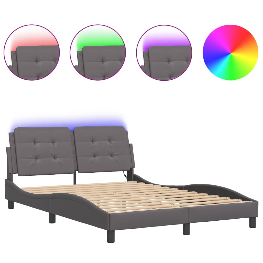 Estrutura de cama de casal moderno com led sem colchão zadar 140x200cm cinza