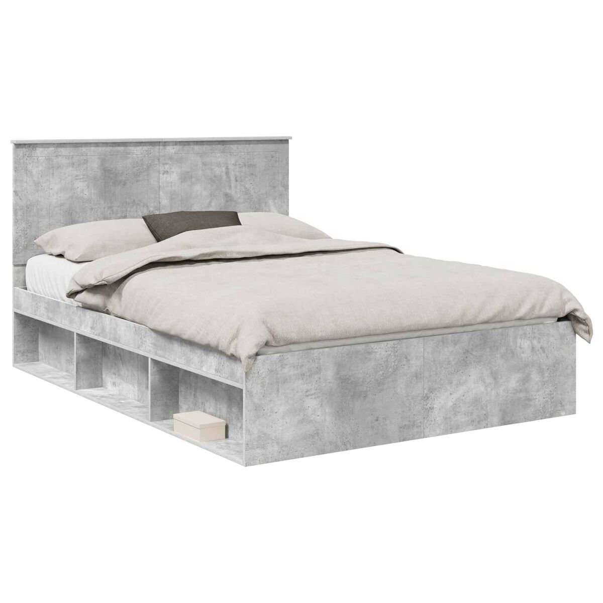 Estrutura da cama de casal simple com cabeceira cinza concreto 135 x 190 cm