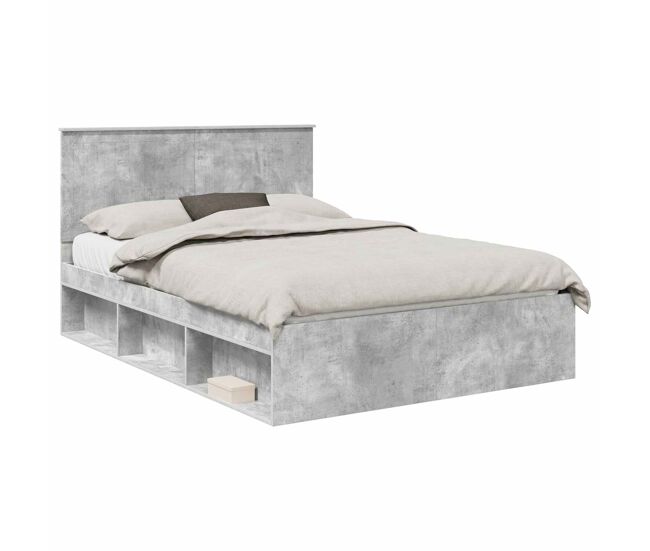 Estrutura da cama de casal simple com cabeceira cinza concreto 135 x 190 cm