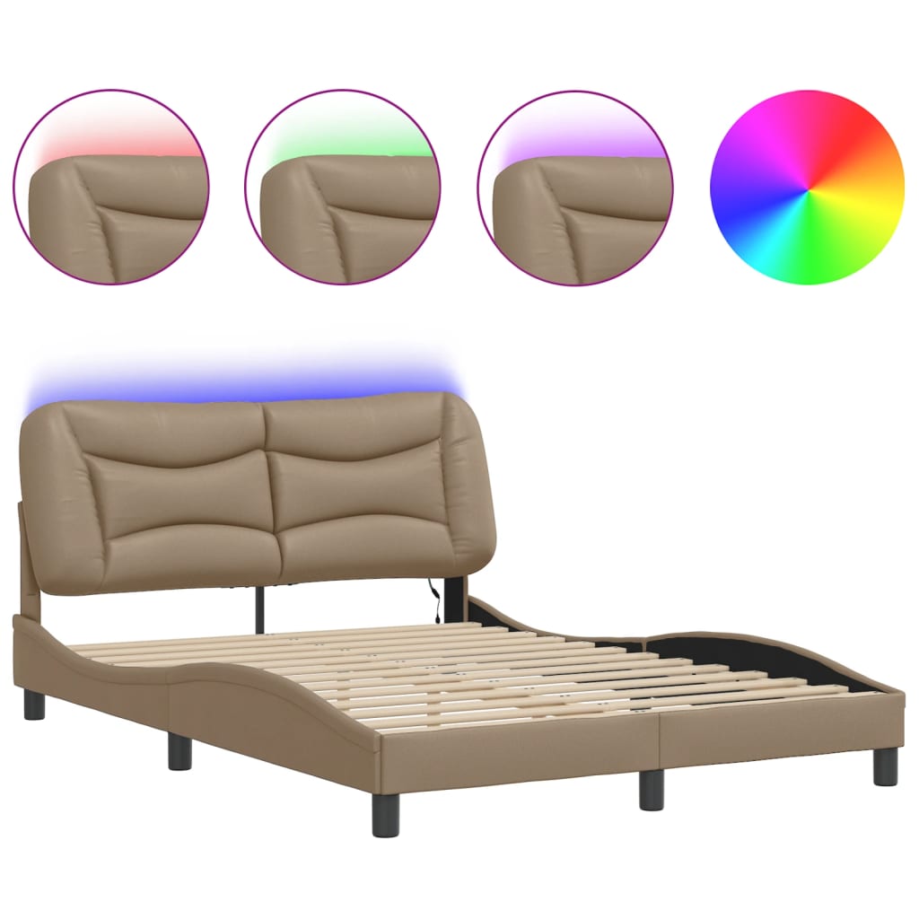 Estrutura de cama de casal moderno com led - 140x200cm cappuccino