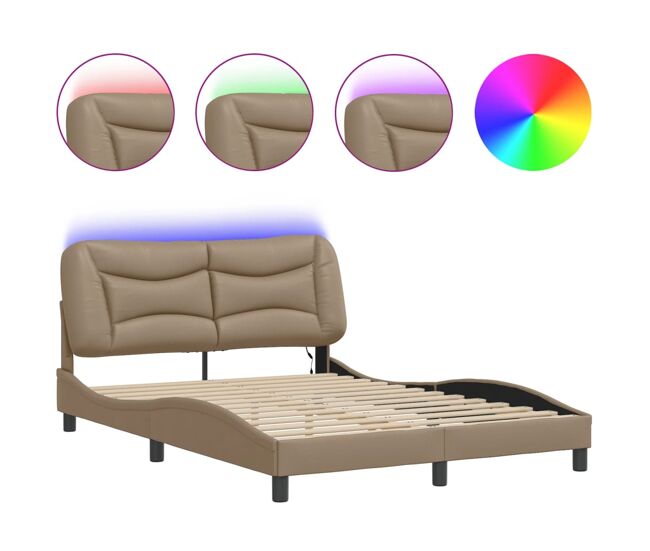Estrutura de cama de casal moderno com led - 140x200cm cappuccino