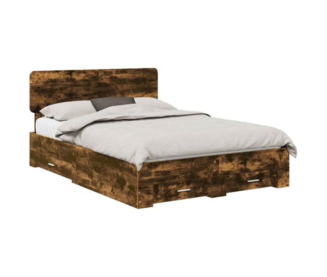 Estrutura de cama de casal com cabeceira - carvalho defumado 140 x 190 cm