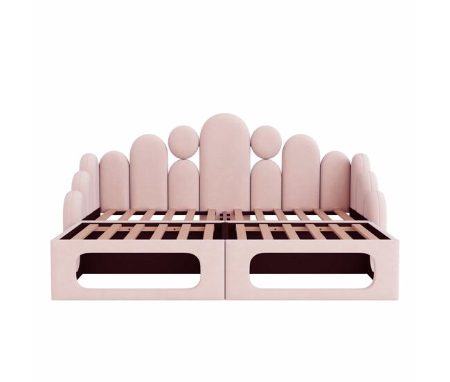 Sofá-cama estofado 180x200 - multifuncional 2 em 1, com cama para animais de estimação, tecido de veludo, base de colchão e encosto - rosa