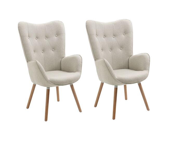 Pack de 2 poltronas de sala estilo escandinavo estofadas em tecido bege com estrutura de acier estável e design relaxante da meubles cosy