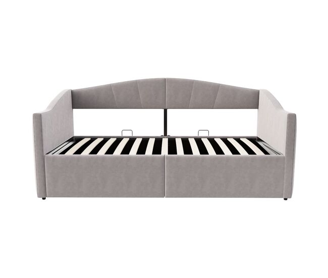 Sofá-cama 90x200 cm - com arrumação hidráulica, com estrado e braços - gris claro