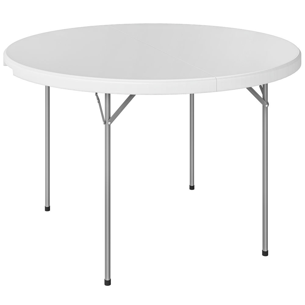 Outsunny mesa dobrável camping, 120x120x74 cm mesa dobrável portátil leve com tampo de hdpe almofadas antiderrapantes estrutura metálica para acampar