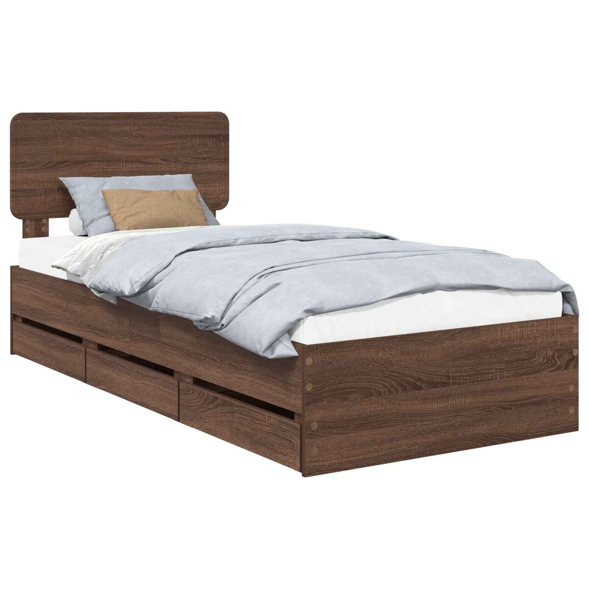 Estrutura de cama de solteiro para adultos com cabeceira - carvalho castanho 100 x 200 cm