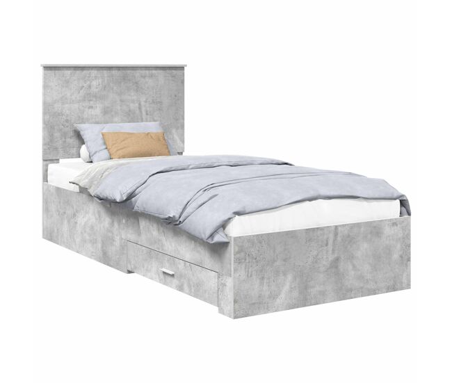 Estrutura de cama de solteiro para adultos cinzento 90 x 190 cm madeira processada